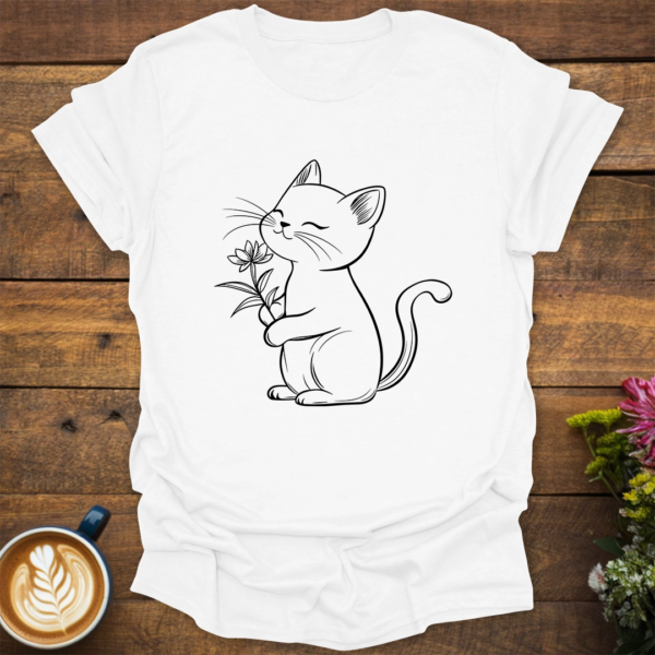 Cat Holding Flower T-Shirt