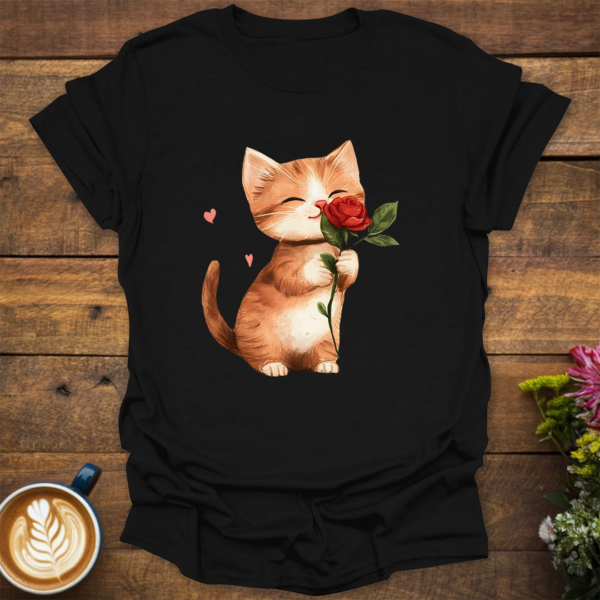 Cat Holding Rose T-Shirt