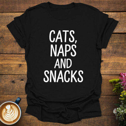 CatsNapsandSnacksBlackT-Shirt