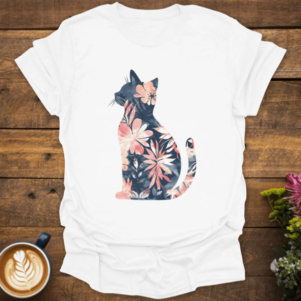 Pink Floral Cat T-Shirt